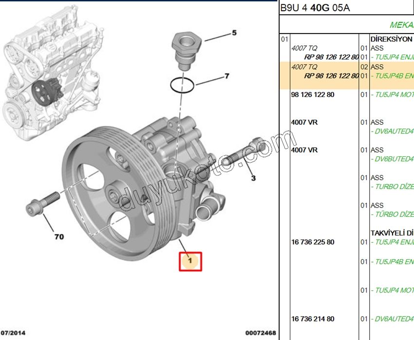 Direksiyon Pompası PRT3 1.6İ 16V Benzinli BENZ