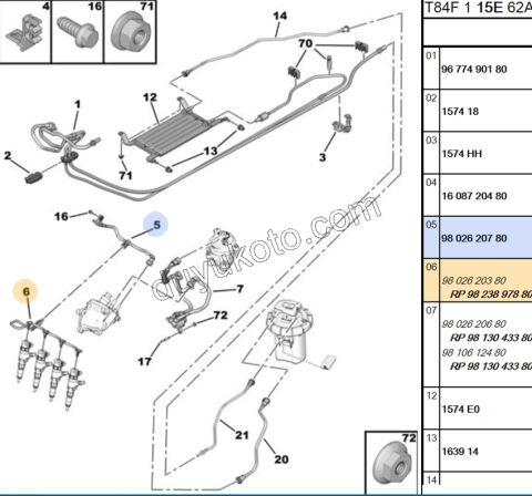 HORTUM ENJEKTOR 1.6HDİ Euro6 C 1.6HDİ Euro6 D 1.6HDİ Euro6 E P301 GERI DONUS