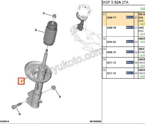 Ön Sol Amortisör P5081 DW10C