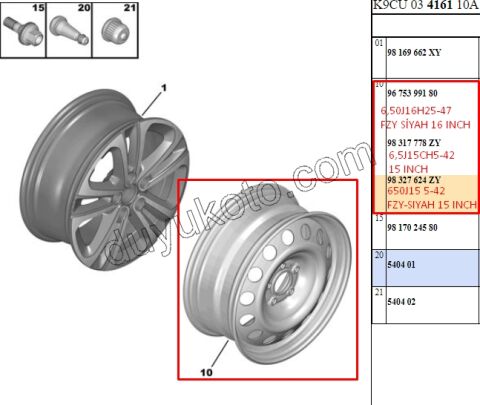 2019> Partner Rifter Berlingo Combo Doblo Proace City Sac Jant 16 INC C4PC2 ET47 6,50 J16 H2 5-47 SIYAH