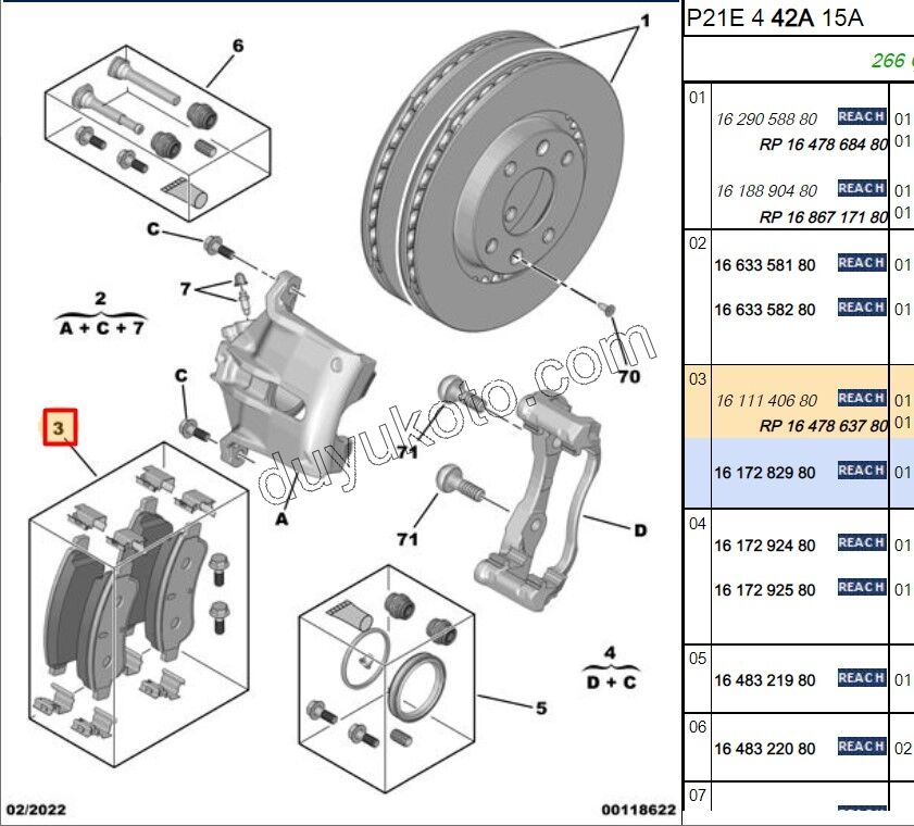 Fren Balatası Ön P2081 P20081 P301 1.6HDİ Euro4