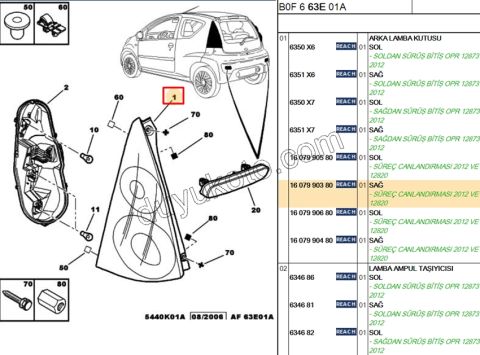 Peugeot 107 Citroen C1 Stop Lambası Sağ 2012/2014