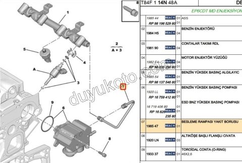 Akaryakıt  (Pompa ile Enjektör Rampası) ara Borusu 1.6VTi 120HP