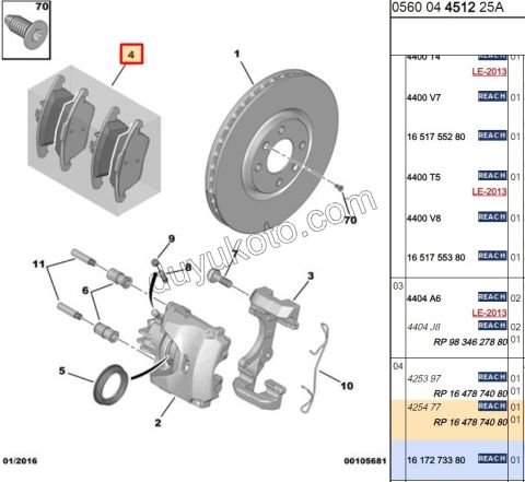 Fren Balatası Ön P30081 P50081 1.6VTi 120HP