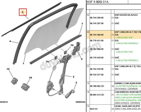 Arka Kapı Camı Sol Dış Sıyırıcı Fitil P301 SIYAH