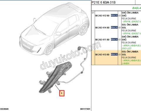 Peugeot 208 2008 Gündüz Farı Sol (Ledli) GT 2019/2023