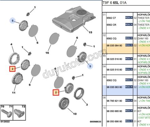 208 2008 308 C4 Ön Kapı Hoparlör 16cm