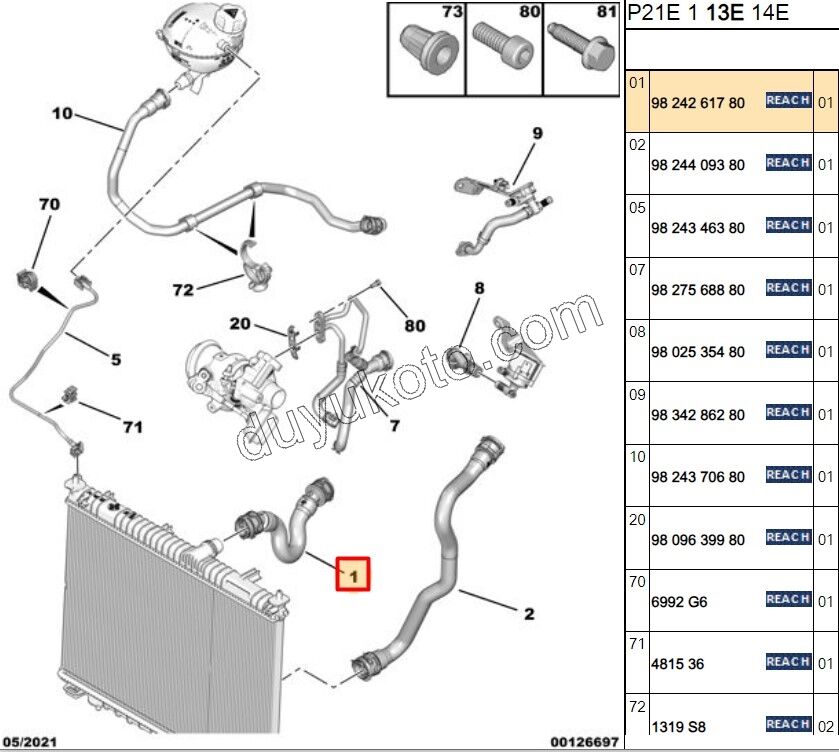 Radyatör Üst Hortumu P20082 1.2VTI 130HP 2020 Sonrası