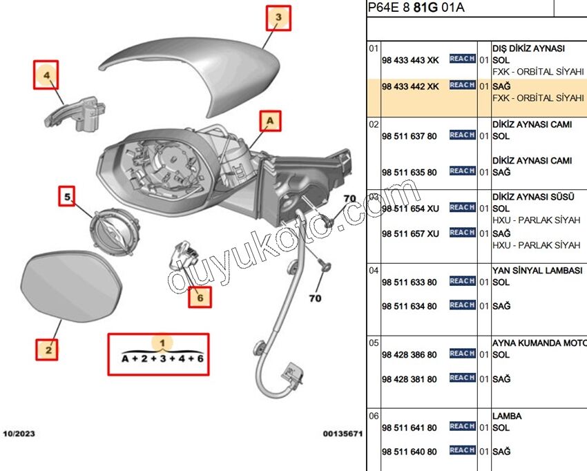 Peugeot 3008 5008 Dikiz Aynası Sağ P30083E Kapak SIYAH+ Sinyalli