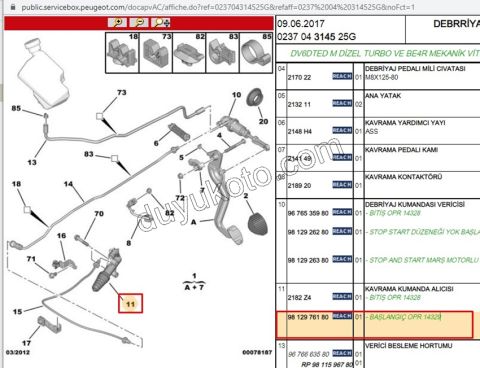 MERKEZ DEBRIYAJ ALT P2081 P2008 P301 1.4HDİ Euro5 12/16 1.2CC 110HP