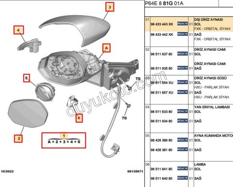 Peugeot 3008 5008 Dikiz Aynası Sol P30083E Kapak SIYAH+ Sinyalli