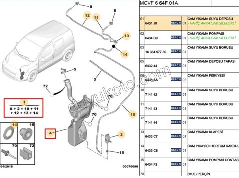 Cam Yıkama Suyu Deposu PBP Arka Cam Silgisiz MOTOR+