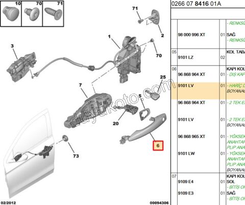 Dış Açma Kolu Sol Ön Kapı P301 C42 SIFRE+ AST+