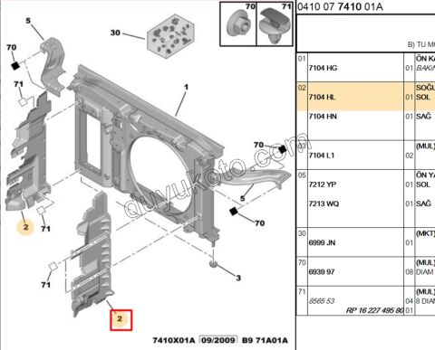 Fan Motoru Davlumbazı ( Ön Panel) Yan PLASTIGI Sol PRT3