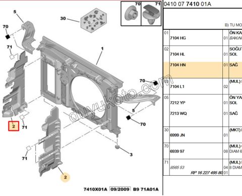 Fan Motoru Davlumbazı ( Ön Panel) Yan PLASTIGI Sağ PRT3