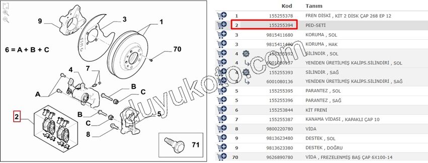 Fren Balatası Arka Tk PRT4