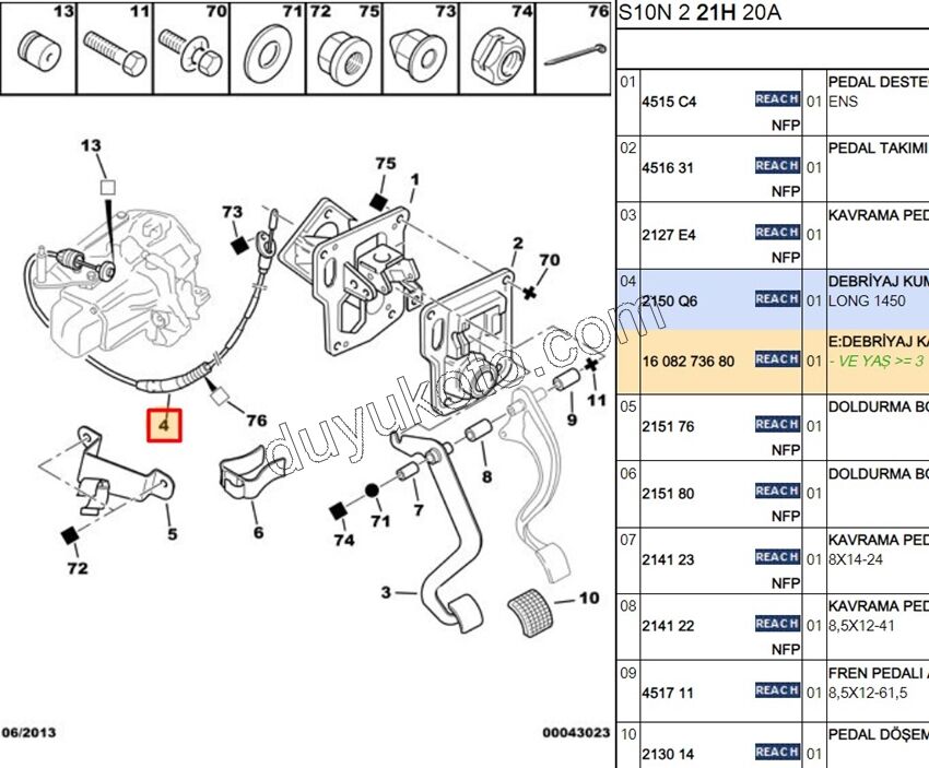 Debriyaj Teli P106 147 CM