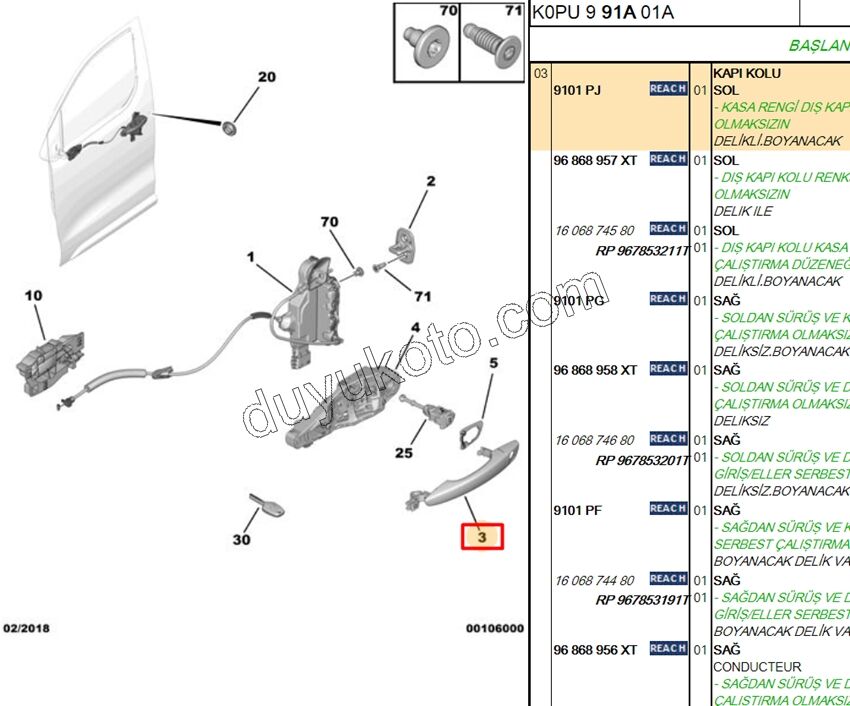 Dış Açma Kolu Sol Ön Kapı EXP4 DELIK+ AST+