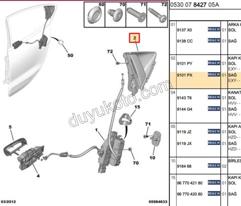 Arka Kapı Sağ Dış Açma Kolu DS41