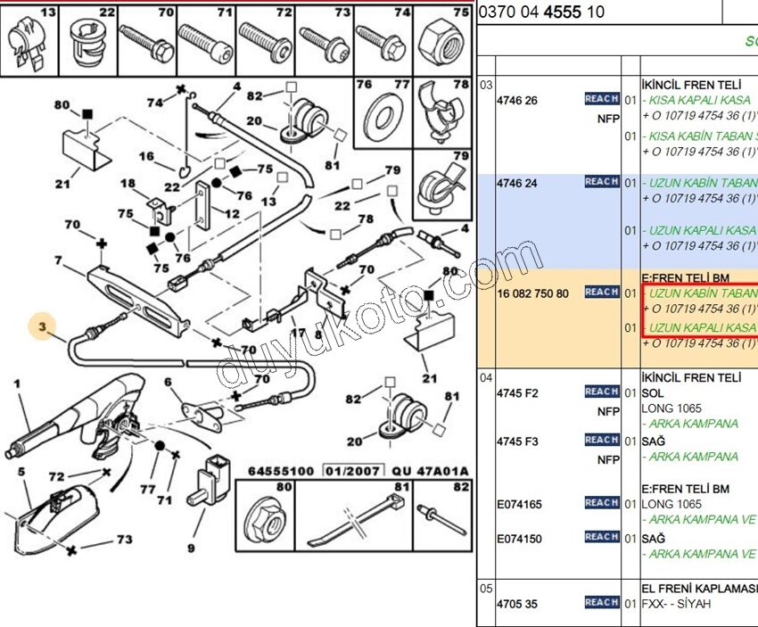 Ön El Fren Teli Uzun Şase EXP1 EXP2 P806 P807