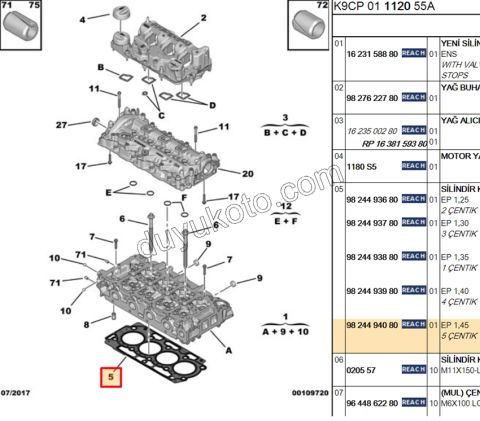 CONTA SILINDIR 1.5HDİ Euro6 1.45MM 5+1 CENTIK
