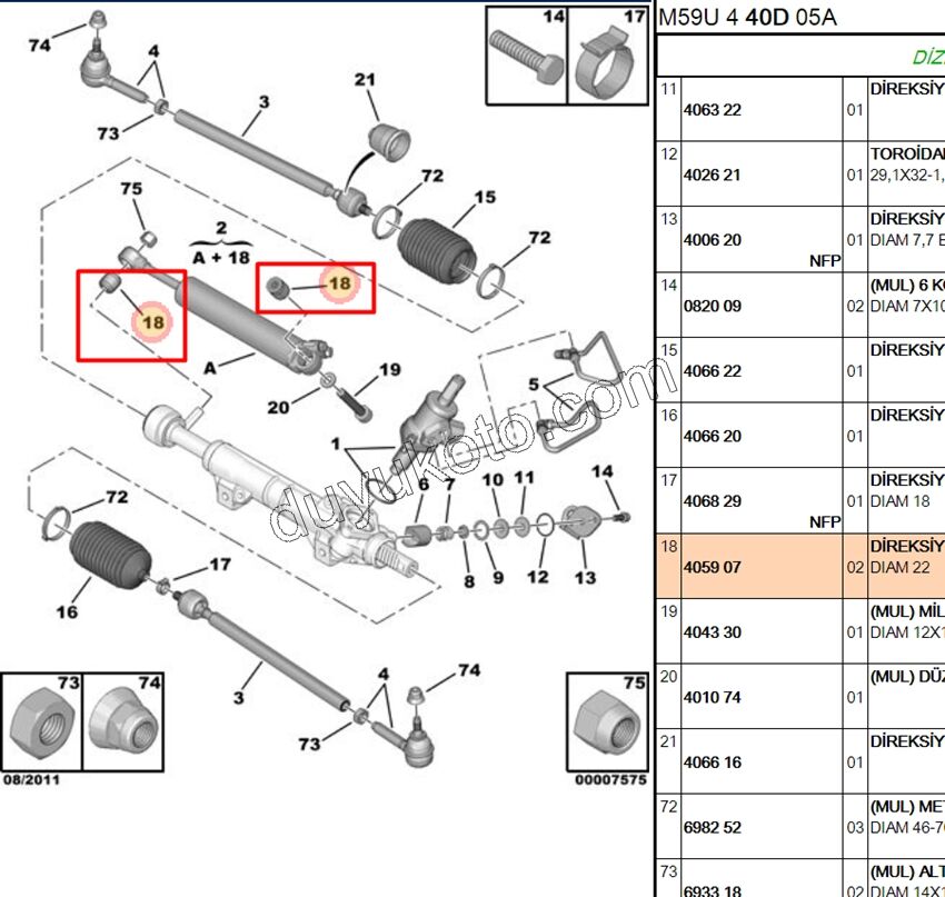 BURC DIREKSIYON AMORTISOR PRT1 PRT2 P405 P605