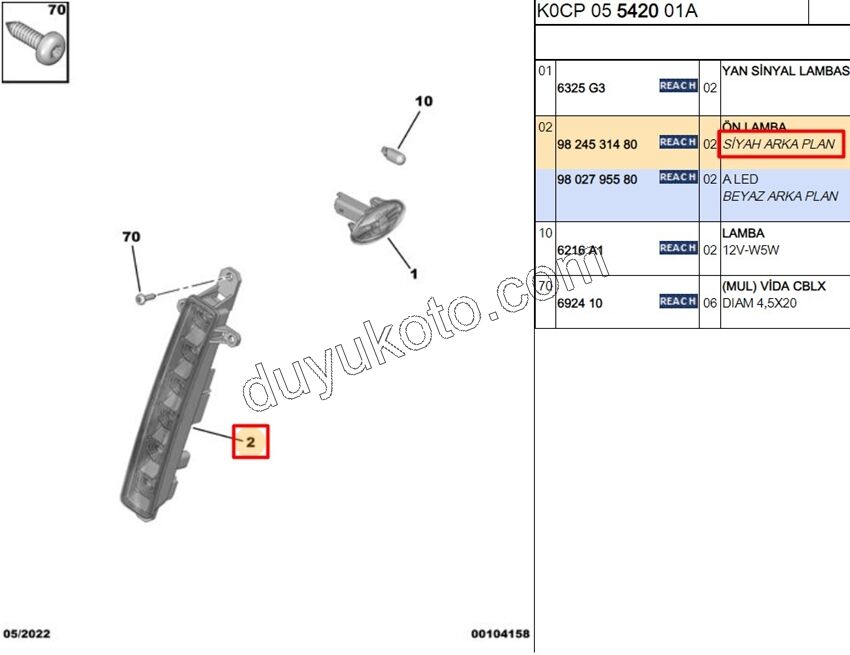 Peugeot Expert Citroen Jumpy Fiat Scudo LED GUNDUZ R/L SIYAH 2017/2023
