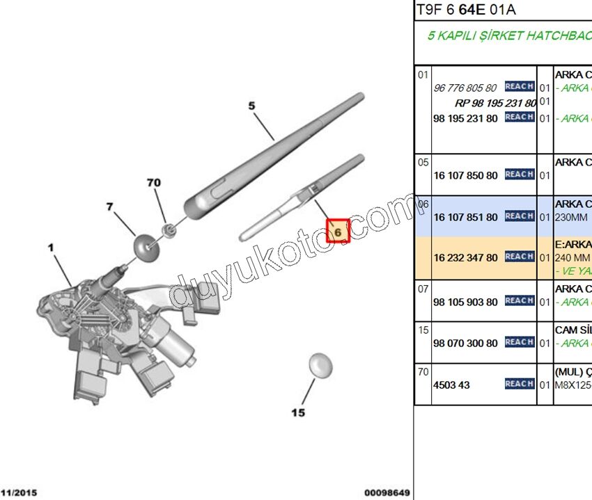 Arka Cam Silecek Süpürgesi P3082 24CM 3 BACAKLI