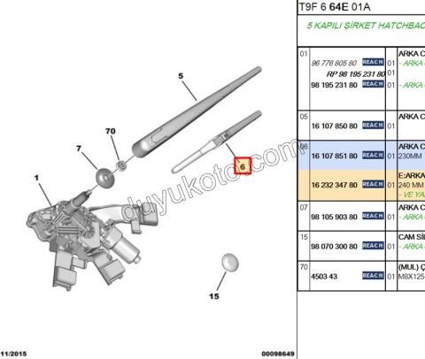 Arka Cam Silecek Süpürgesi P3082 24CM 3 BACAKLI