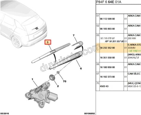 Arka Cam Silecek Süpürgesi C41 P3082SW P30082 ASTH