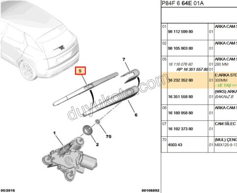 Arka Cam Silecek Süpürgesi C41 P3082SW P30082 ASTH