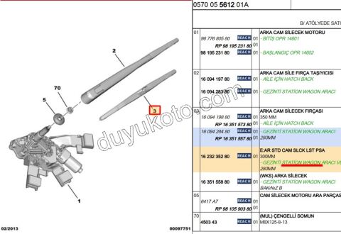Arka Cam Silecek Süpürgesi C41 P3082SW P30082 ASTH