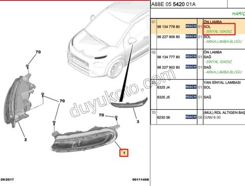 Citroen C3 Aircoss LED UST FAR GUNDUZ AYDINLATMA L SINYAL-- 2017/2021