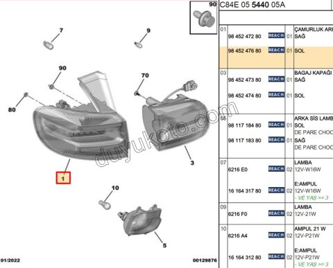 Citroen C5 Aircross Stop Lambası Sol Dış (Çamurlukta) 2022 SONRASI