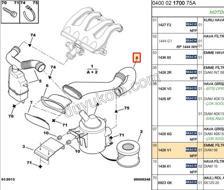 Hava Filtre Kazanı Borusu ARKA XUD9 DW8