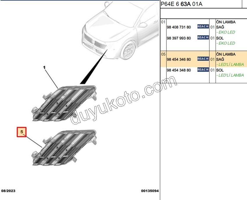 Peugeot 208 Gündüz Farı Sağ (Ledli) GT SINYAL+ 2023 SONRASI