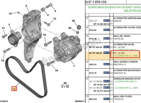 Alternatör V Kayışı 6PK1055 P301 EC5 BENZINLI