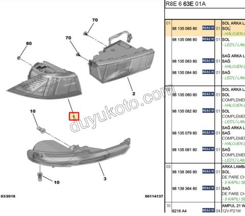 Peugeot 508 Stop Lambası Sol Dış (Çamurlukta) 2019/2023