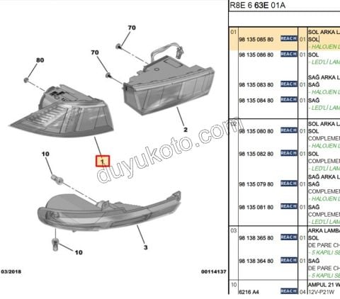 Peugeot 508 Stop Lambası Sol Dış (Çamurlukta) 2019/2023