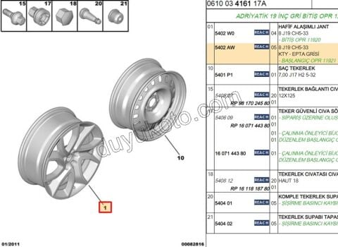 Çelik Jant 19 INC C53 8 J19 CH5-33 KROM + FUME