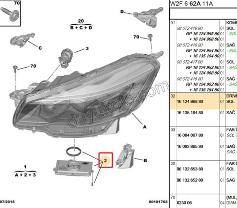 Peugeot 508 Far Beyni Balastı Sol 2011/2014
