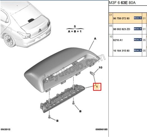 Peugeot 301 İlave 3. Fren / Stop Lambası UST Kapaksız 2012/2016