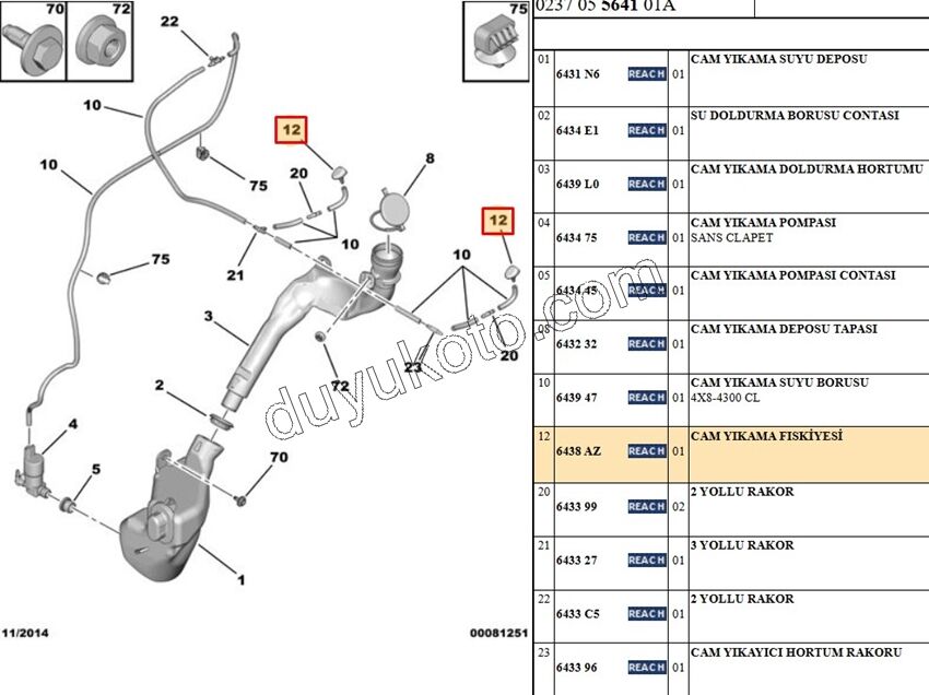 Cam Yıkama Su Fiskiyesi Ön CAM C33 DS3