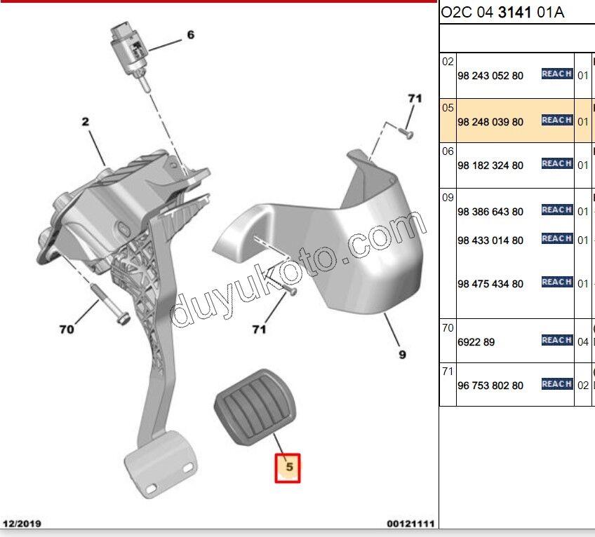 2019> Partner Rifter Berlingo Combo Doblo Proace City LASTIK PEDAL FREN AMI