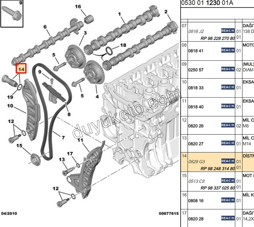 Eksantrik/Triger Zincir Civatası EP3 1.6VTi 120HP DTS 0818.33 0829.G3