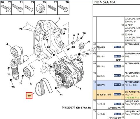 Alternatör V Kayışı 6PK156 ? P206 Klimalı TU5JP 1.4İ YM