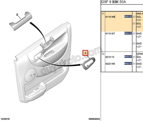 Kapı İç Açma Kolu Sol Çerçevesi EXP3