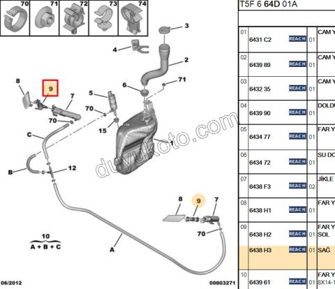 Far Yıkama Fiskiyesi UC KISMI Sağ P307