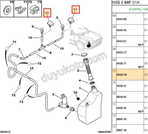 Cam Yıkama Su Fiskiyesi Ön P307 P306