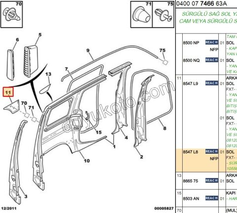 Arka Sol Çamurluk Süs Çıtası   KISA PRT1 PRT2